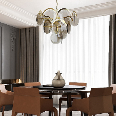 Подвесной светильник 1960S VISTOSI SMOKED GLASS DISC CHANDELIER фото 5