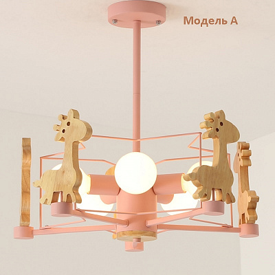 Минималистская люстра для детской с забавными фигурками зверей из дерева GIRAFFE фото 9