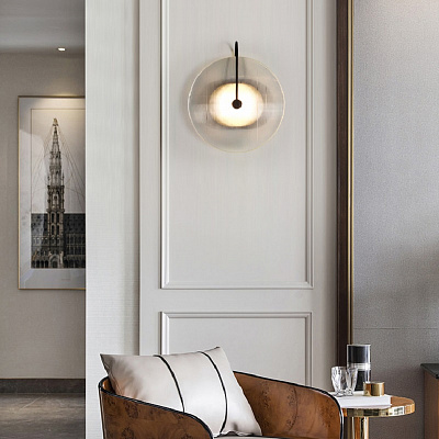 Дизайнерский настенный светильник в виде диска из рифленого стекла EMMEN фото 7