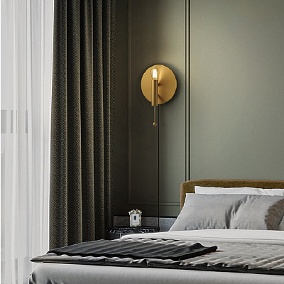 Бра Gold Round Backing Exposed Bulb Sconce Золотой фото 11